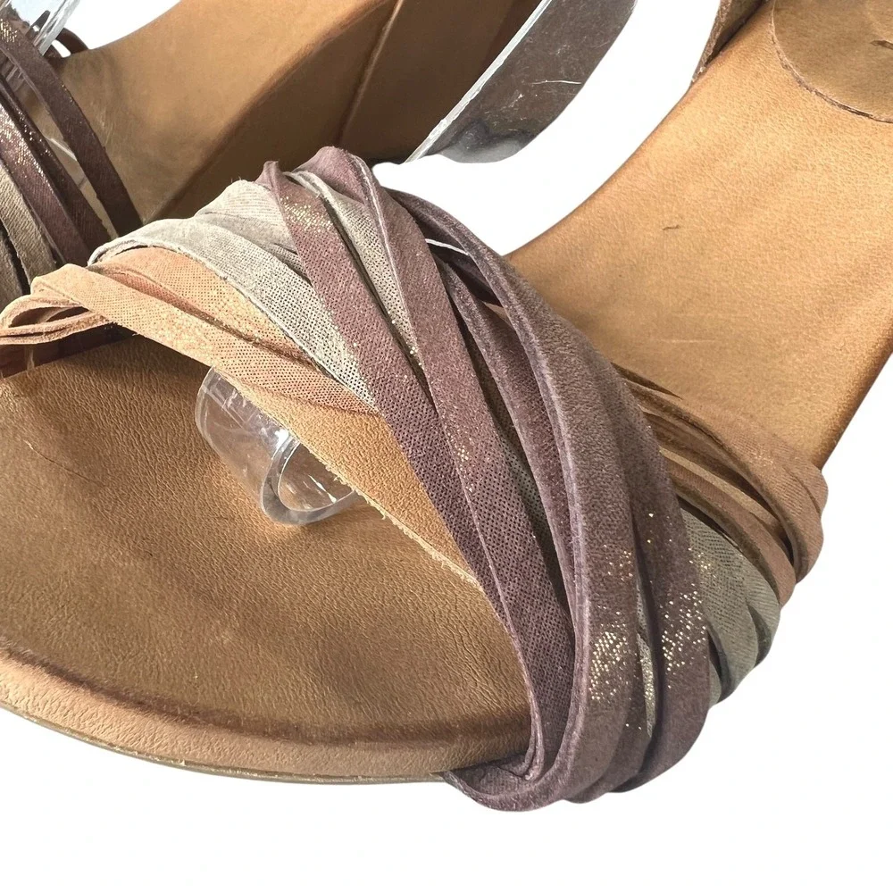 Ethem Wedge Leather Strappy Sandals EU 37 Size 7 Tan‎ Multi Boho Open Toe